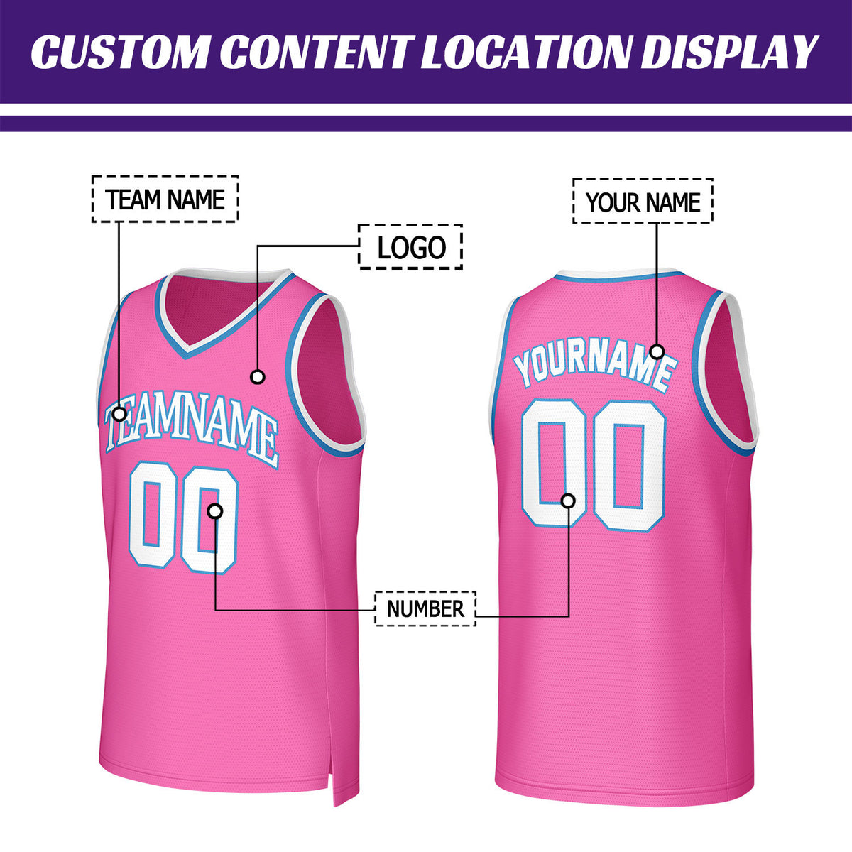 Custom Pink & White Basketball Jersey | Personalized Name & Number Team Uniform