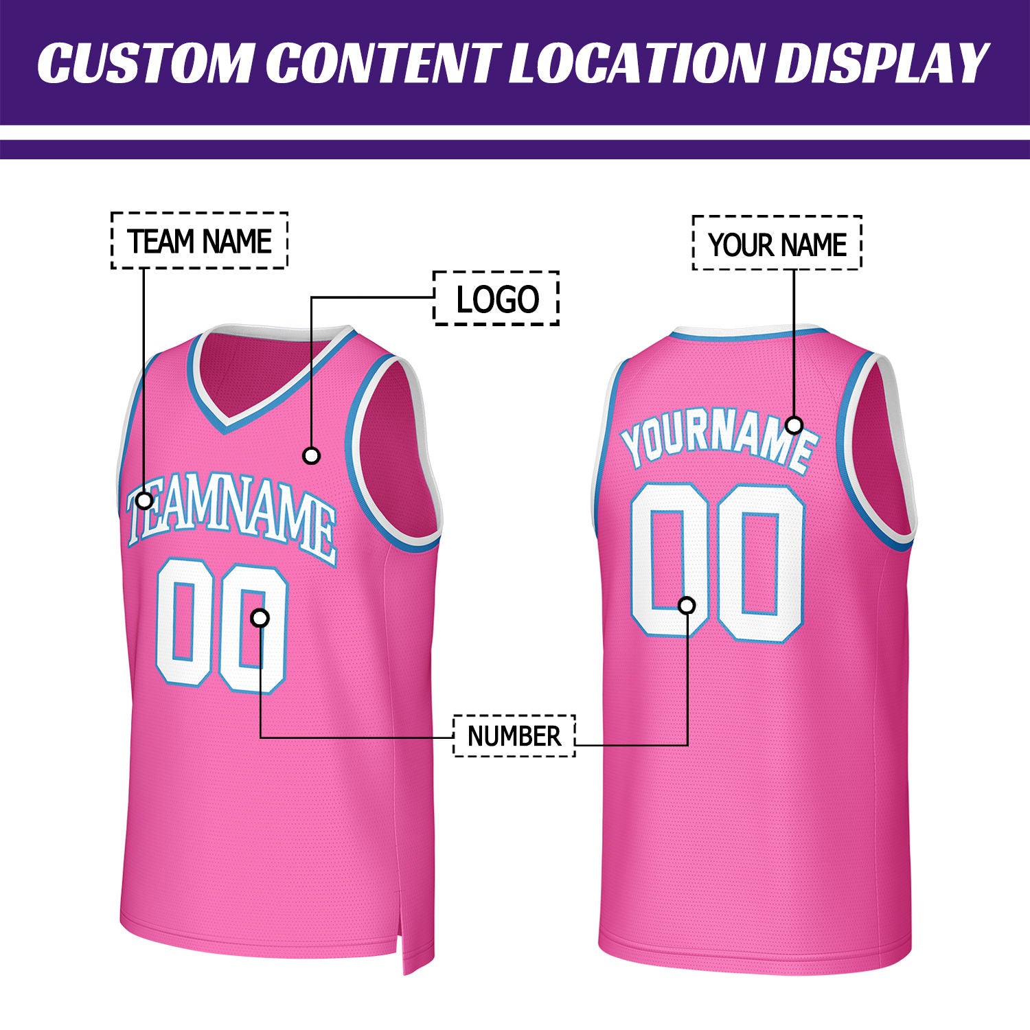Custom Pink & White Basketball Jersey | Personalized Name & Number Team Uniform