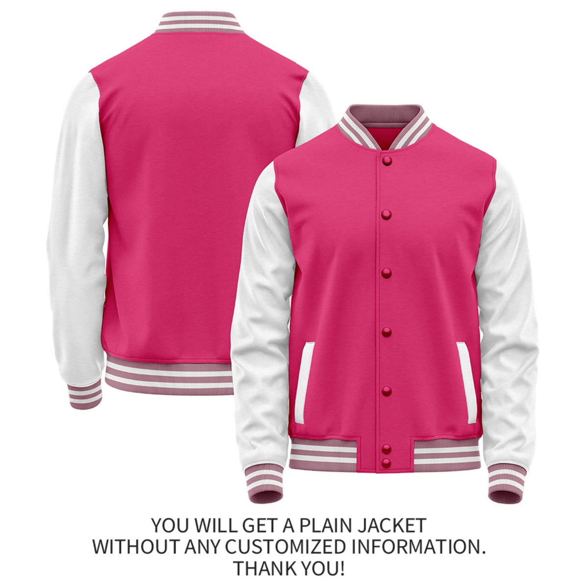 Custom Pink White Jacket Personalized Team Name Number Letterman Bomber for Adult & Youth