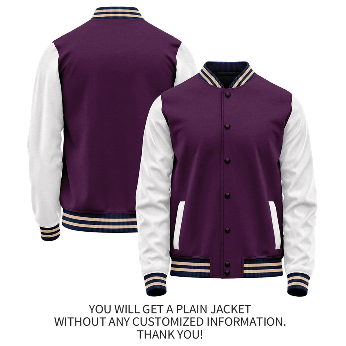 Custom Plum White Jacket Personalized Team Name Number Letterman Bomber for Adult & Youth