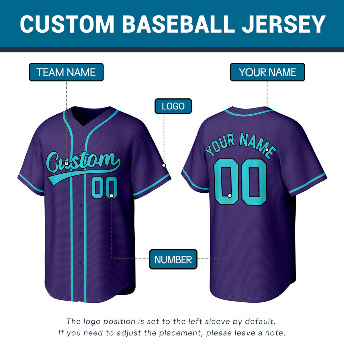 Custom Purple & Aqua Personalized Baseball Jersey | Team Sports Uniform | Vosoli