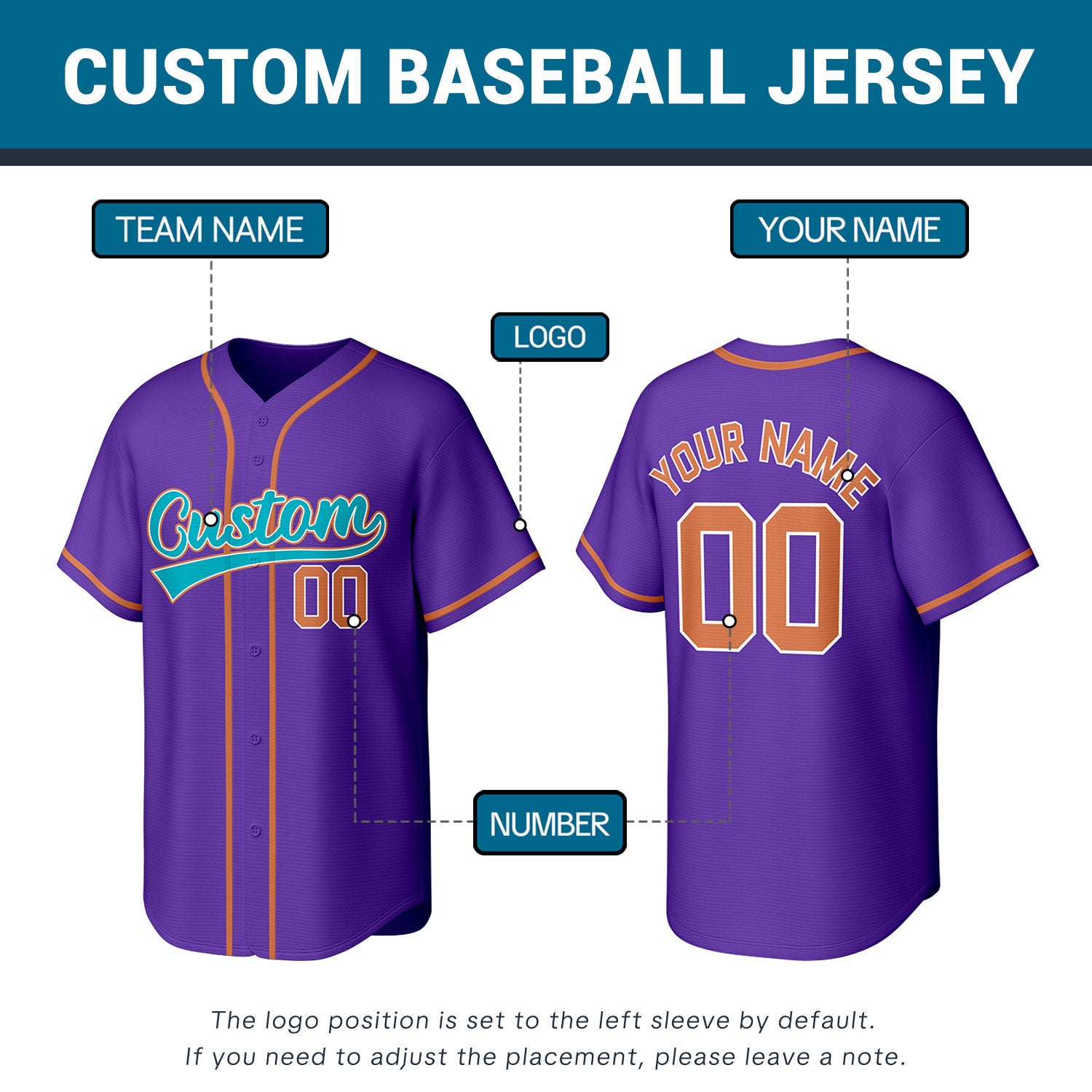 Custom Purple Aqua & Orange Personalized Baseball Jersey | Team Sports Uniform | Vosoli
