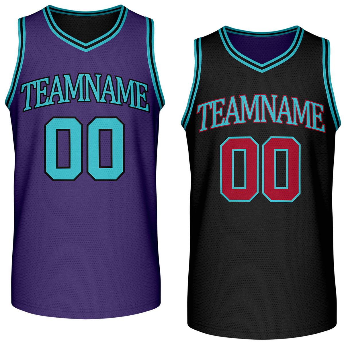 Custom reversible retro purple &amp; black basketball jersey (teal/red accents), personalized team name &amp; number, 2-in-1 sleeveless uniform for men women youth adult game practice - Vosoli