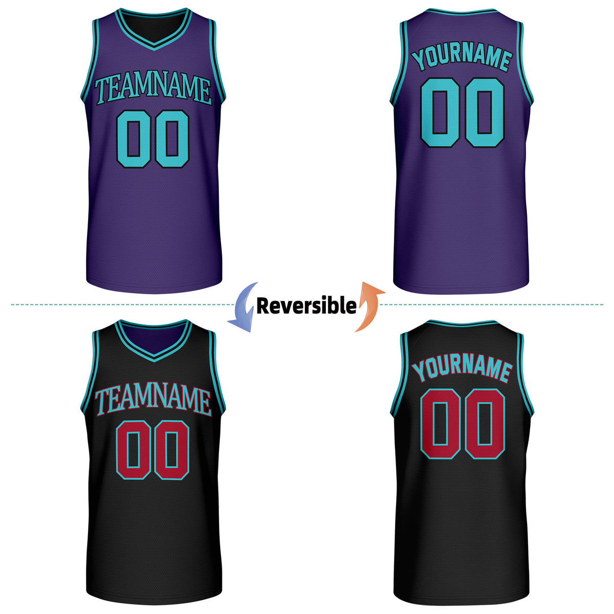 Custom Retro Purple & Black Reversible Basketball Jersey | Personalized Team Jersey | Vosoli