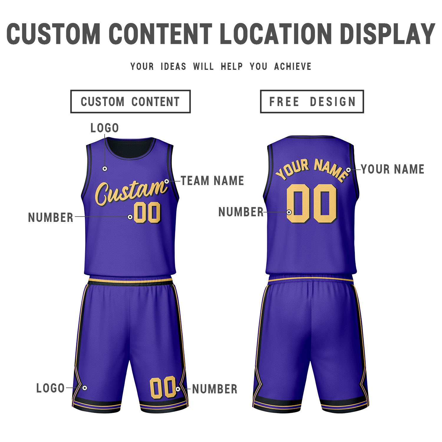 Custom Purple Black Reversible Basketball Jersey Set | Personalized Name Number Mesh Sports Uniform
