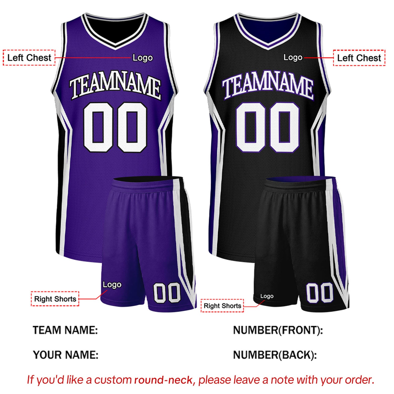 Custom Purple & Black Two Sided Basketball Uniform Set | Personalized Team Uniforms for Adult & Youth