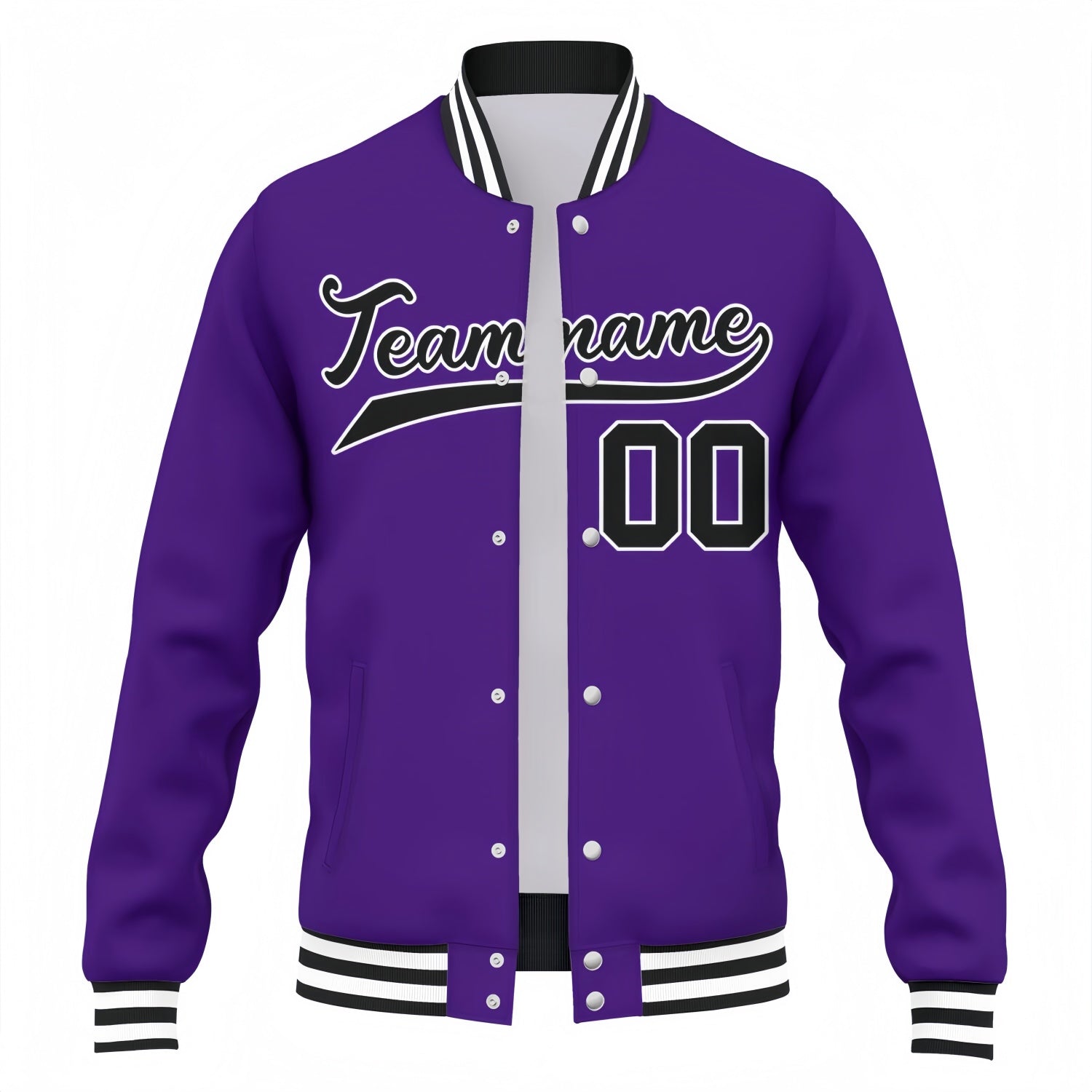 Custom Purple & Black Varsity Baseball Jacket | Personalized Team Name & Number