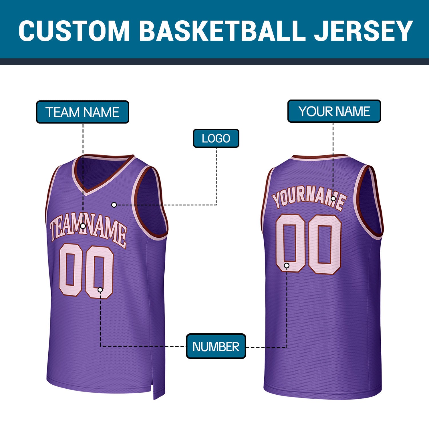 Custom Purple Brown Stitched Basketball Jersey | Personalized Name Number Logo Mesh Sports Jersey
