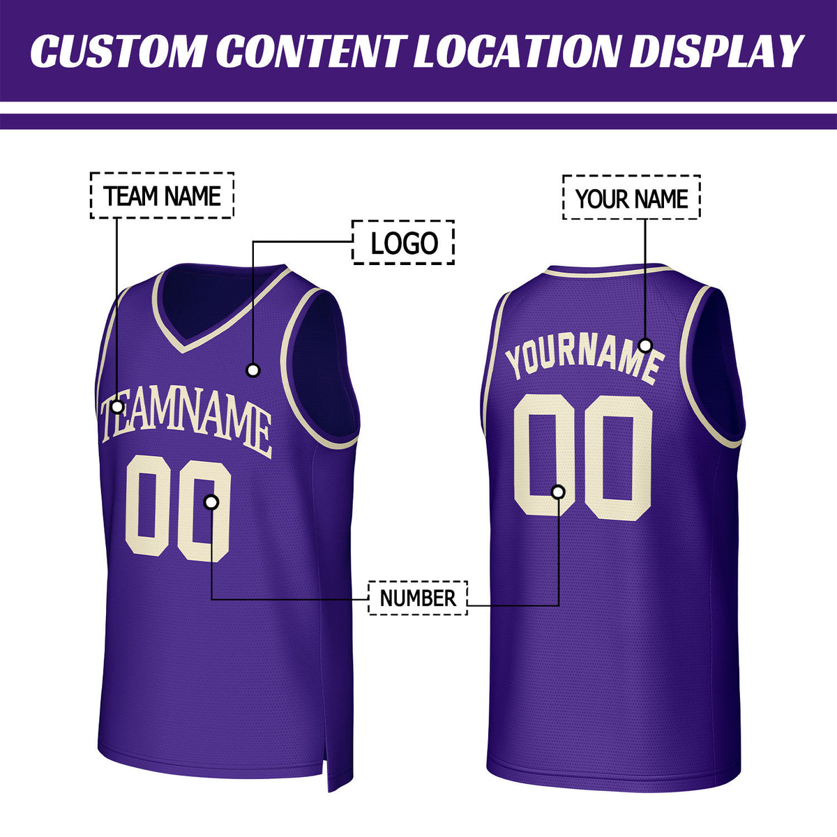 Custom Purple & Cream Basketball Jersey | Personalized Name & Number Team Uniform