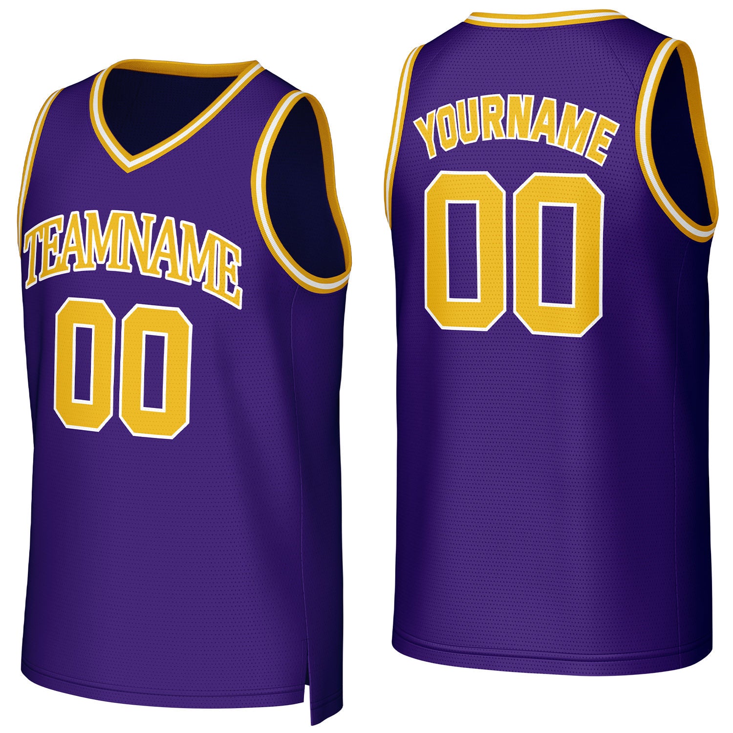 Custom purple-gold mesh basketball jersey with logo, personalized name & number, team uniform for men women youth game practice - Vosoli
