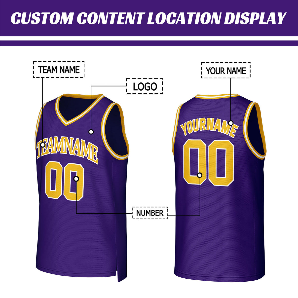 Custom Purple & Gold Mesh Basketball Jersey | Personalized Name & Number Team Uniform