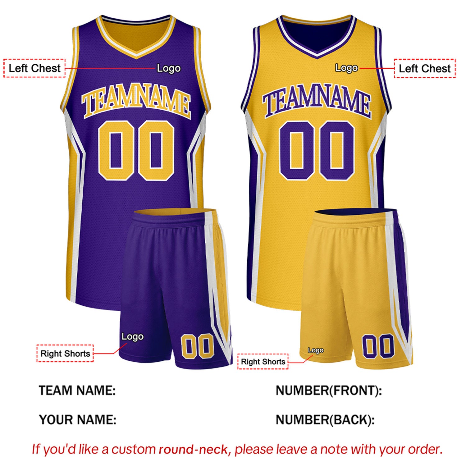Custom Purple & Gold Two Sided Basketball Uniform Set | Personalized Team Uniforms for Adult & Youth