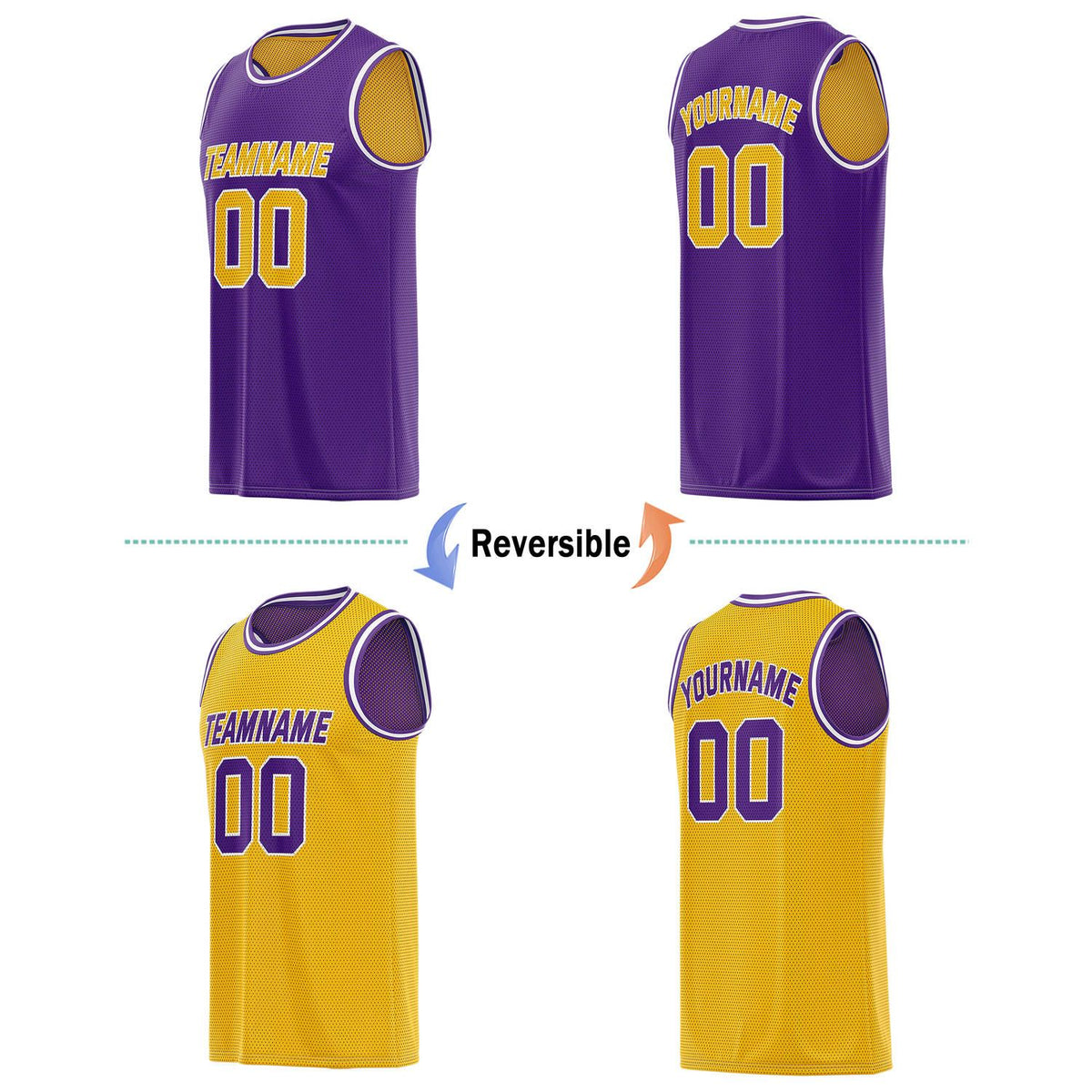 Custom Purple & Gold Reversible Basketball Jersey | Personalized Team Name & Number - Vosoli