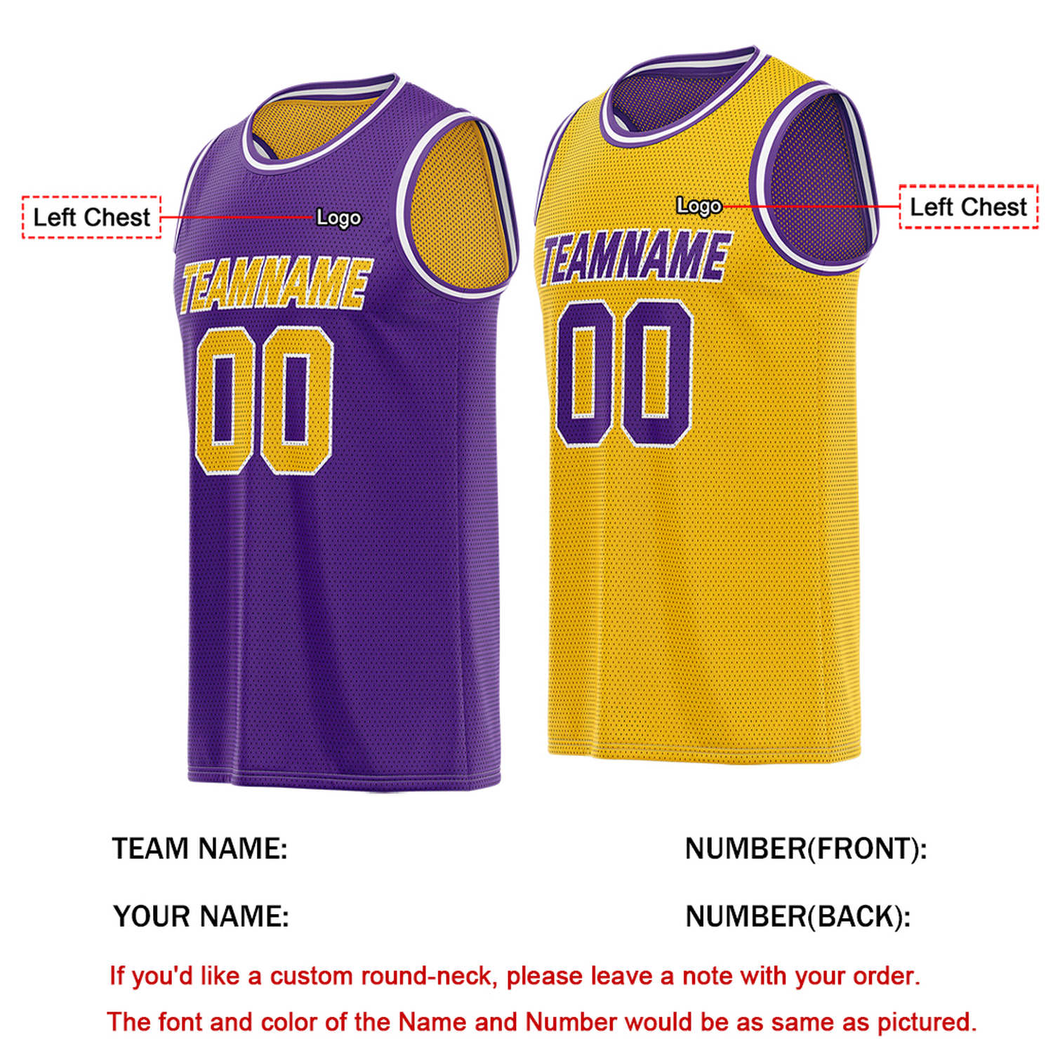 Custom Purple & Gold Reversible Basketball Jersey | Personalized Team Name & Number - Vosoli