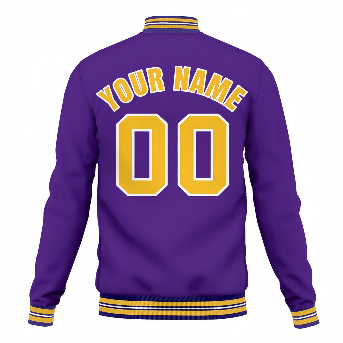 Custom Purple & Gold Varsity Baseball Jacket | Personalized Team Name & Number