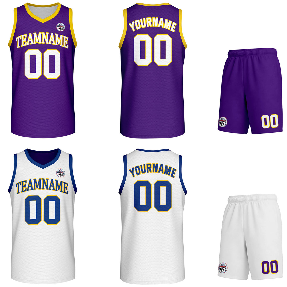 Custom purple &amp; white Reversible basketball uniform set, personalized team name number logo breathable mesh jersey and shorts men women youth game practice - Vosoli