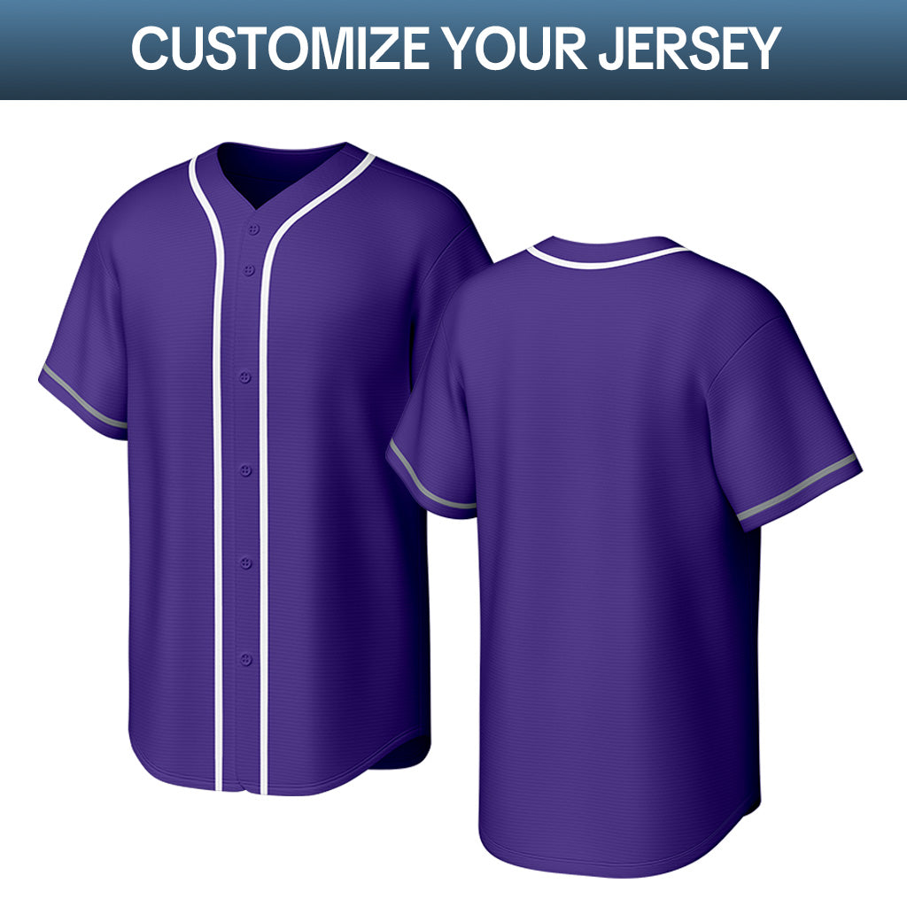 Custom Stitched Baseball Jersey Purple Gray Black | Personalized Name & Number | Team Uniform