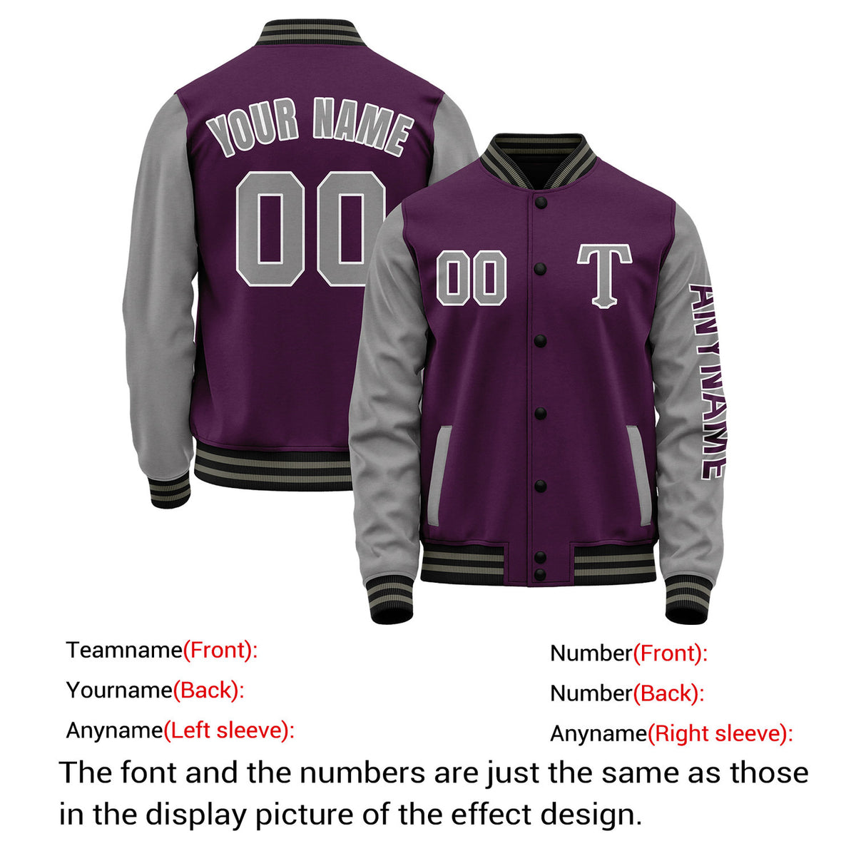 Custom Purple & Grey Varsity Letterman Jacket | Personalized Baseball Bomber Coat for Adult & Youth