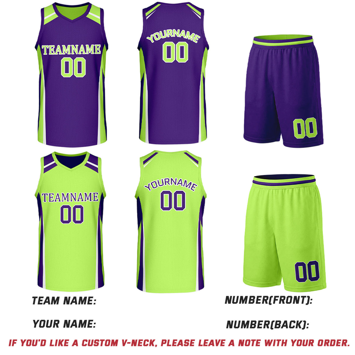 Custom Purple & Lime Green Reversible Basketball Jerseys | Personalized Team Uniforms Set for Men Women