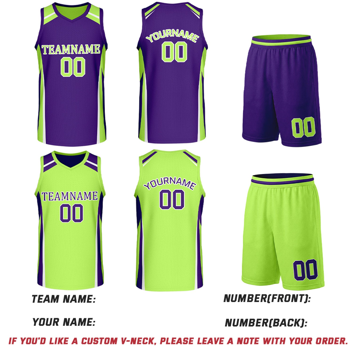 Custom Purple & Lime Green Reversible Basketball Jerseys | Personalized Team Uniforms Set for Men Women