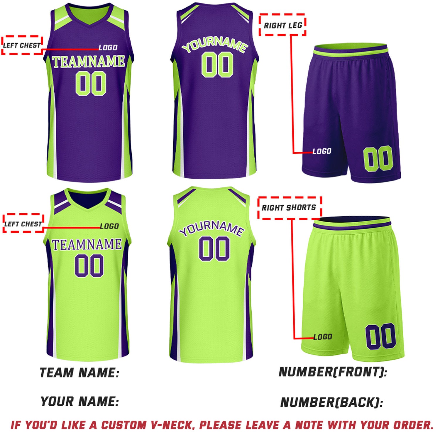 Custom Purple & Lime Green Reversible Basketball Jerseys | Personalized Team Uniforms Set for Men Women