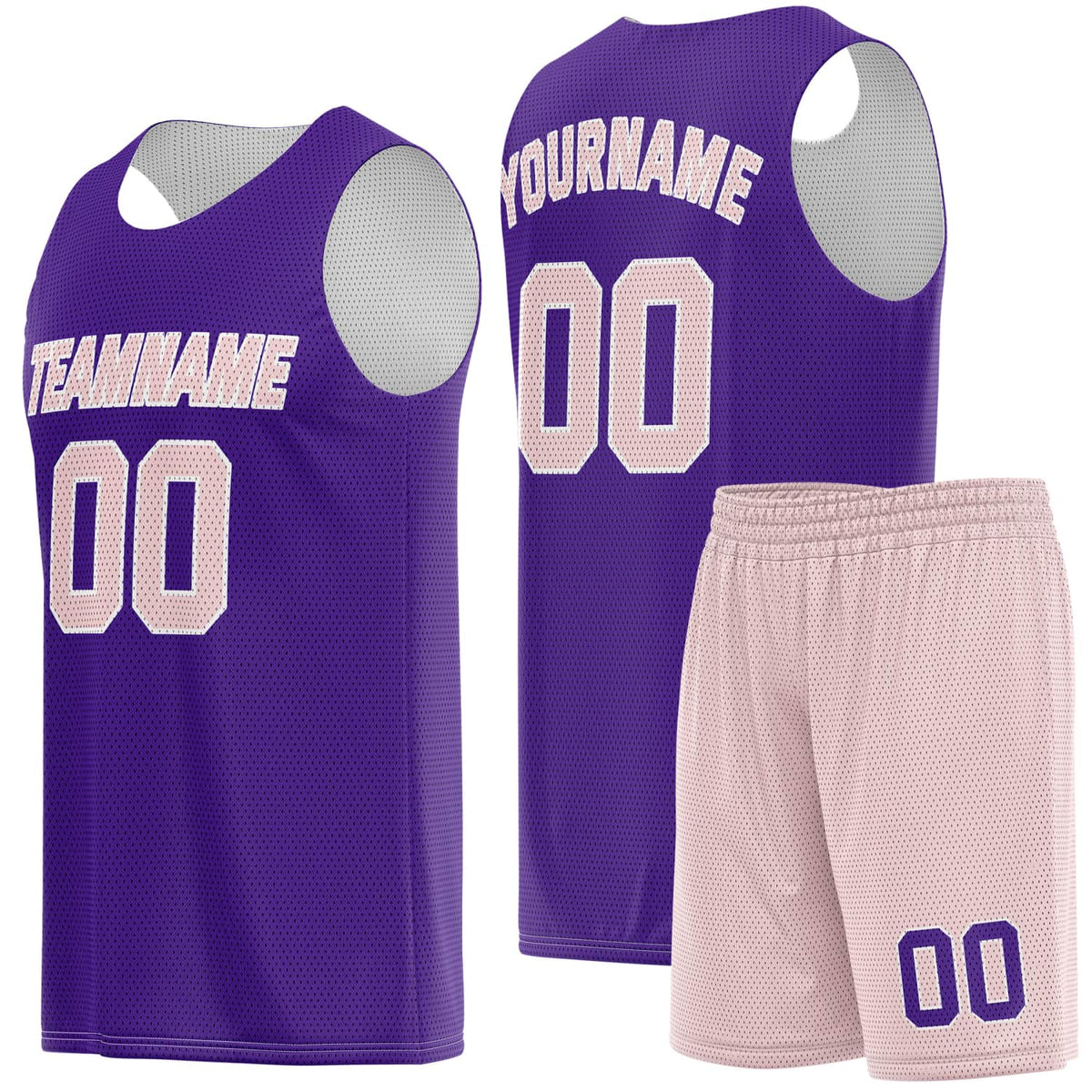 Custom Purple &amp; Pale Pink Basketball Jersey + Shorts Set - Personalized Team Name, Number | Vosoli