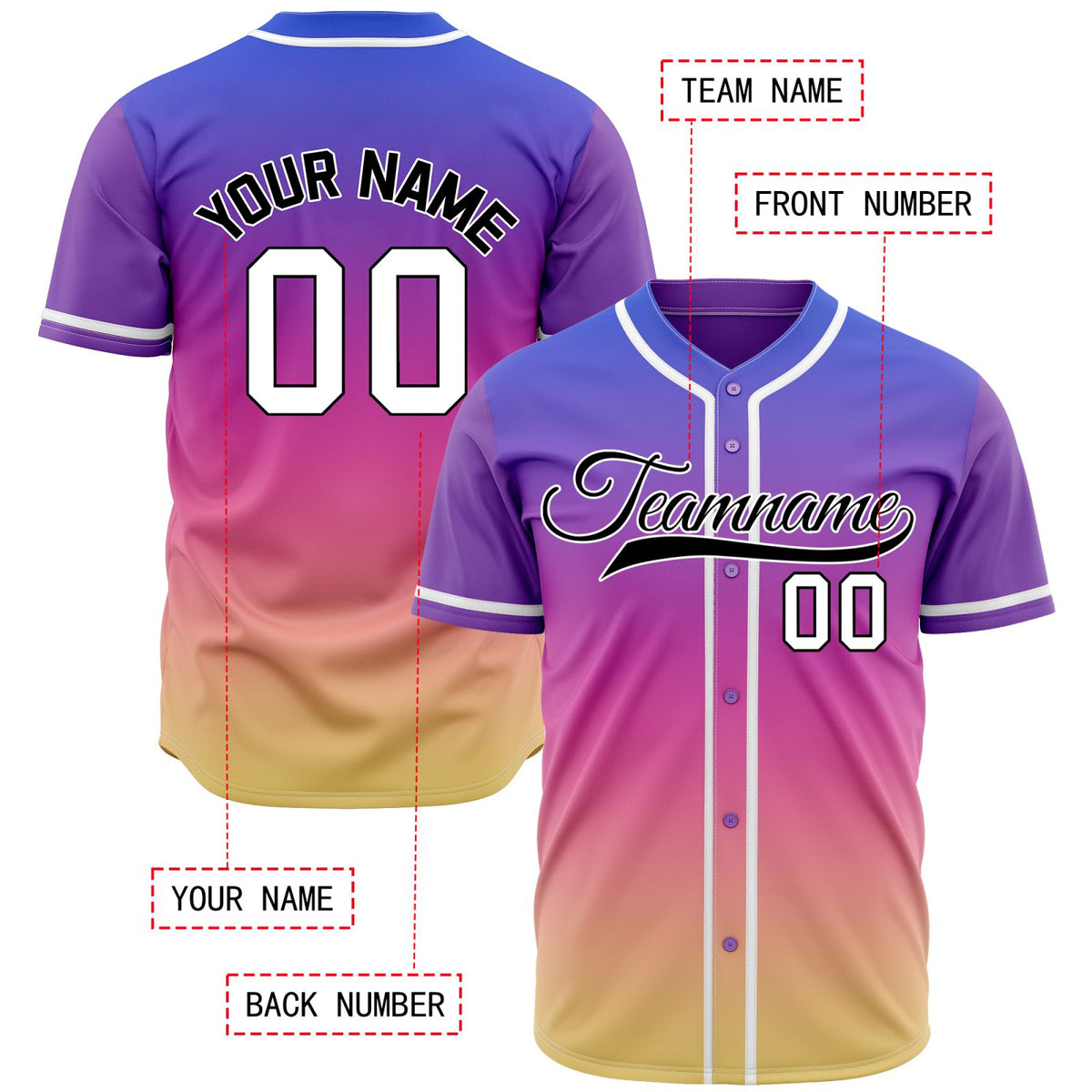 Custom Purple to Gold Sunset Gradient Baseball Jersey - Elite Performance Teamwear