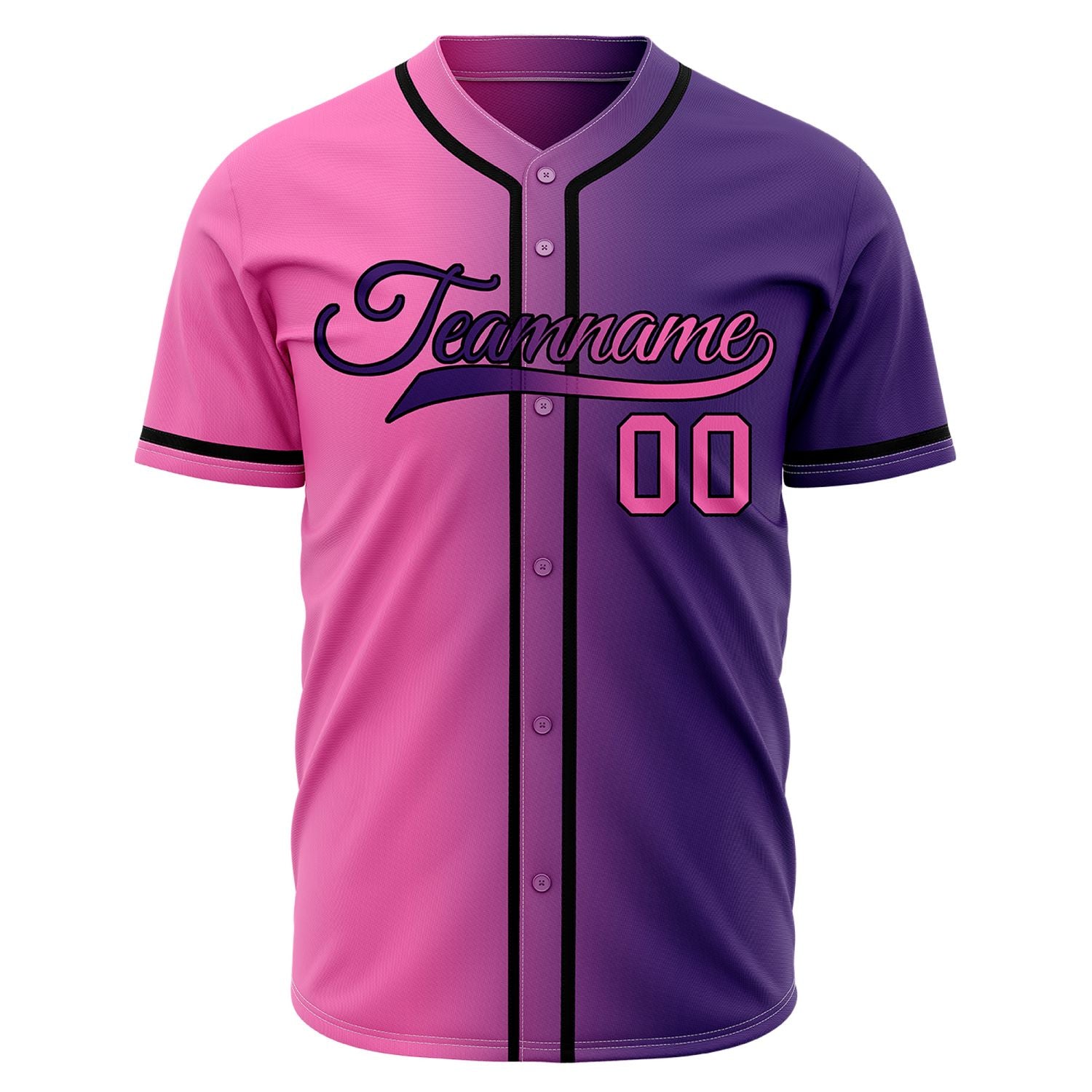 Custom Purple and Pink Gradient Baseball Jersey | Personalized Split Two-Tone Team Uniform