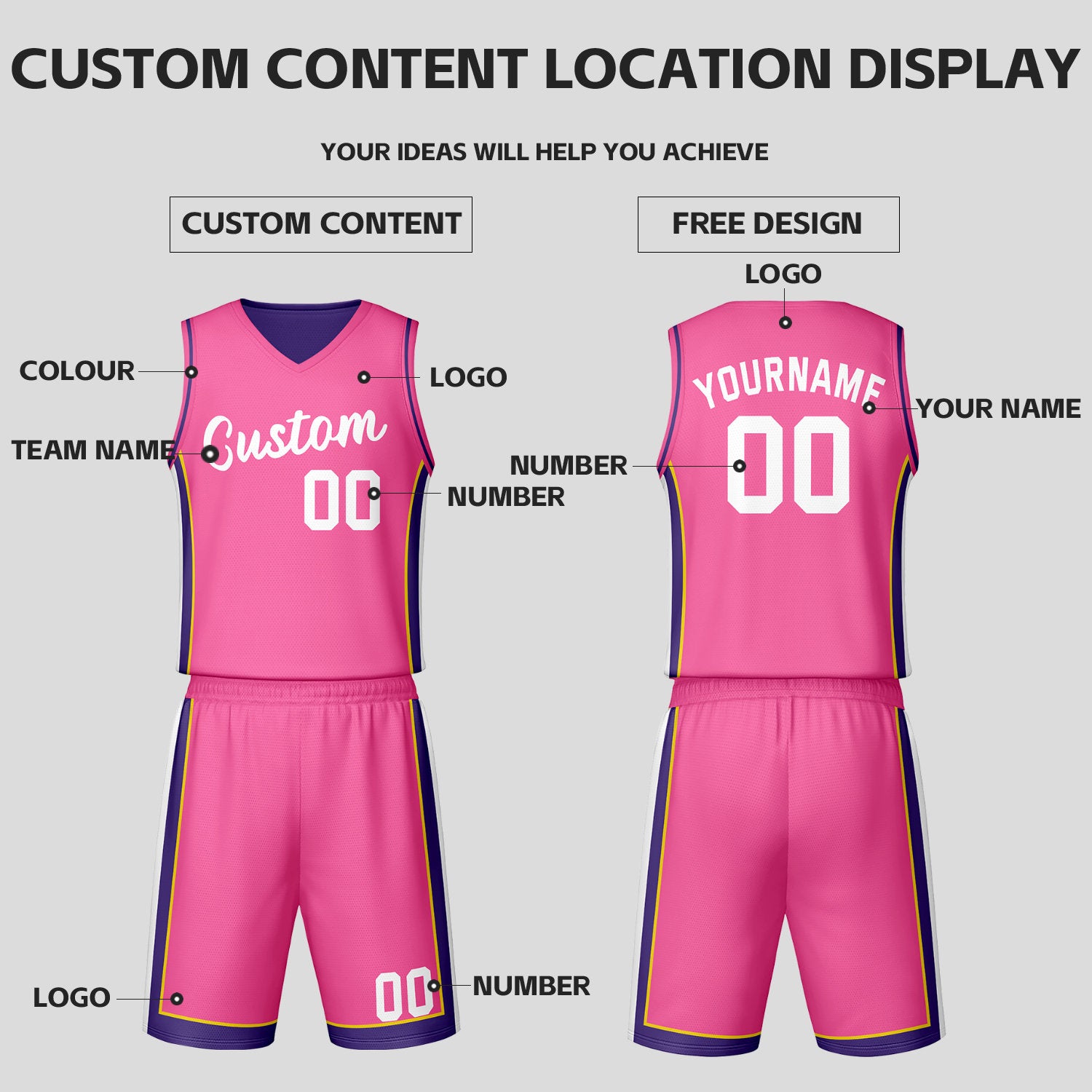 Custom Purple Pink Reversible Basketball Jersey Set | Personalized Name Number Mesh Sports Uniform