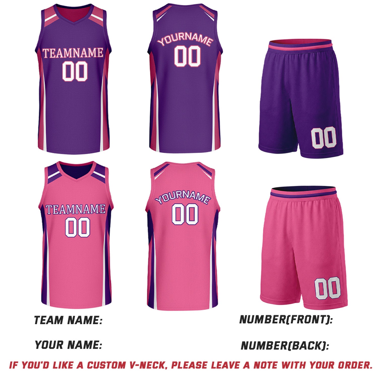 Custom Purple & Pink Reversible Basketball Jerseys | Personalized Team Uniforms Set for Women