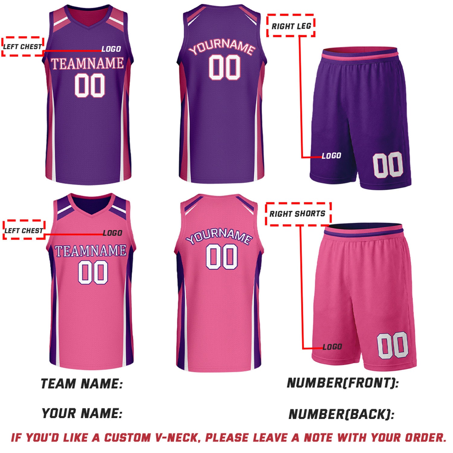 Custom Purple & Pink Reversible Basketball Jerseys | Personalized Team Uniforms Set for Women