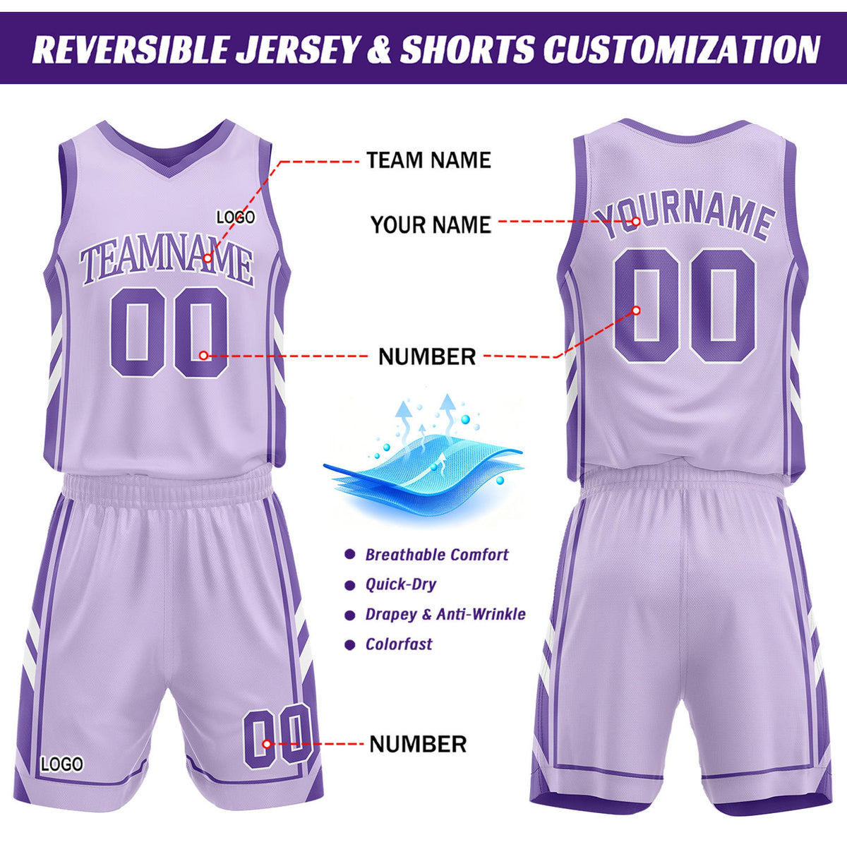 Custom Purple Reversible Basketball Uniform Set | Personalized Name Number Mesh Jersey Shorts Kit