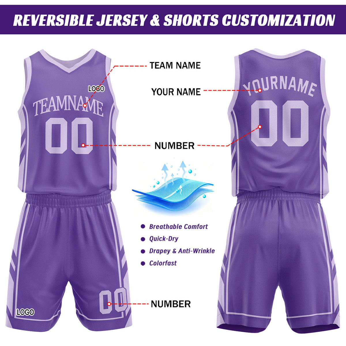Custom Purple Reversible Basketball Uniform Set | Personalized Name Number Mesh Jersey Shorts Kit