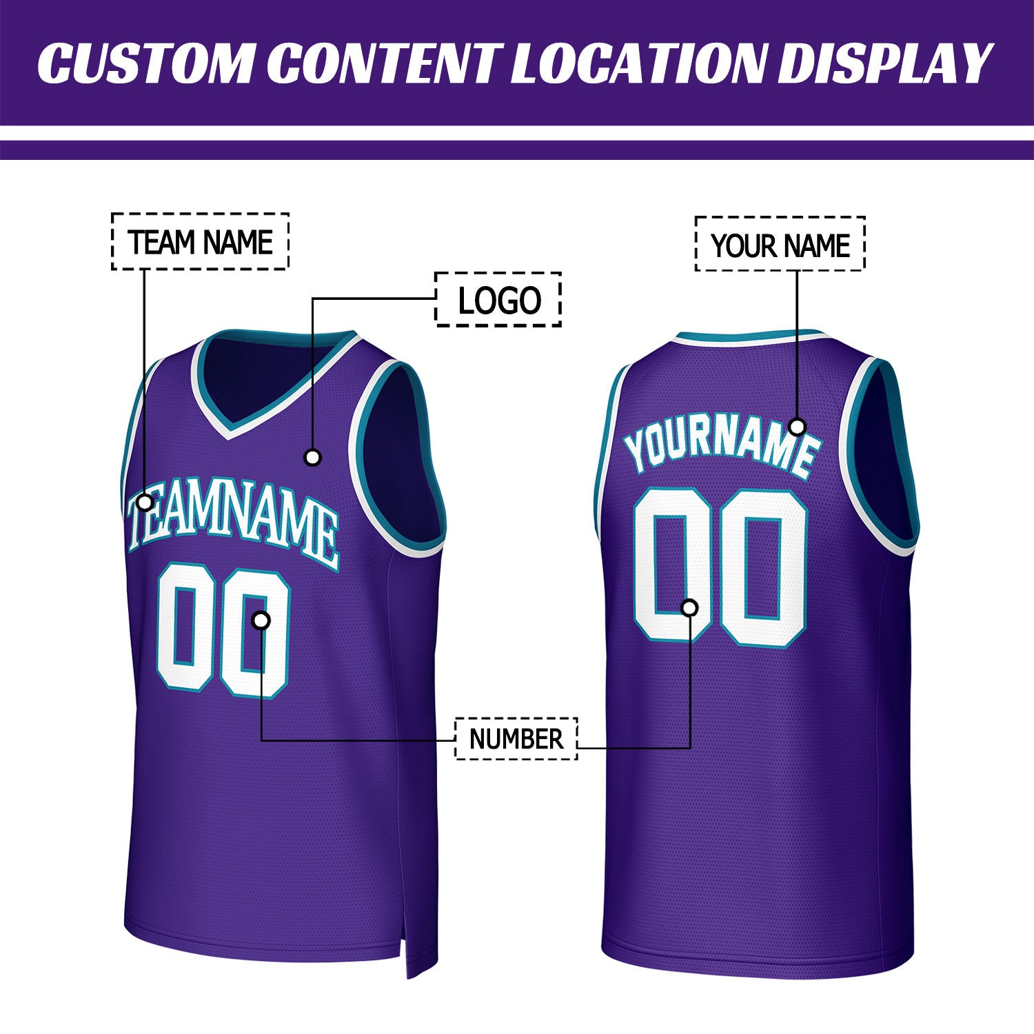 Custom Purple & Teal Basketball Jersey | Personalized Name & Number Team Uniform