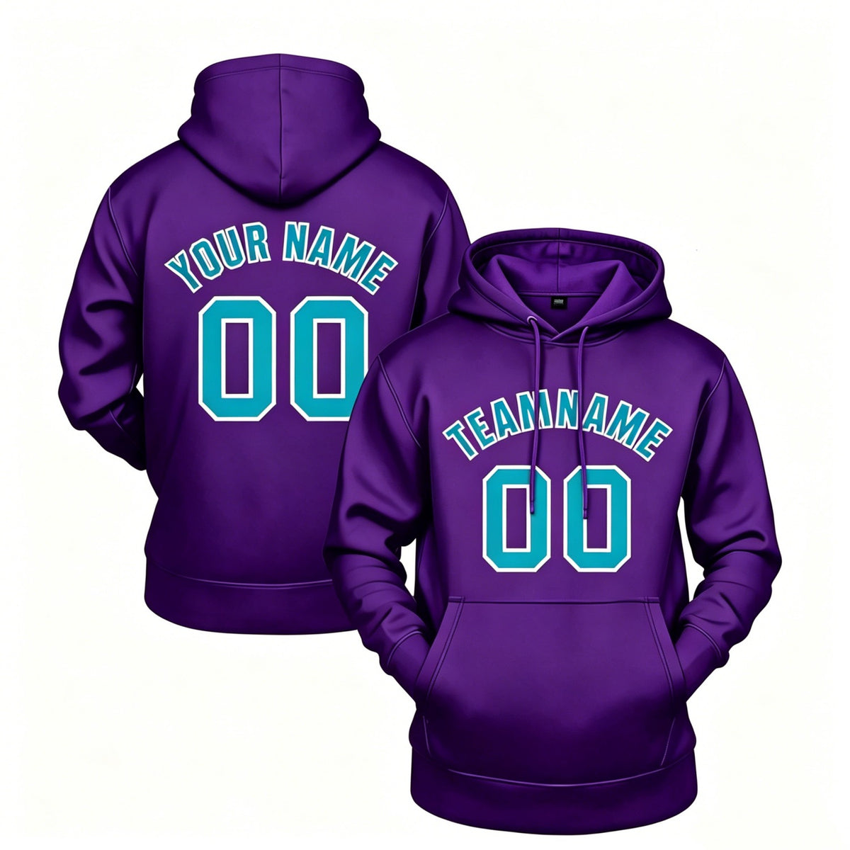 Custom purple hoodie with teal print, personalized name &amp; number pullover, casual sports hoodie for men women youth fan wear - Vosoli