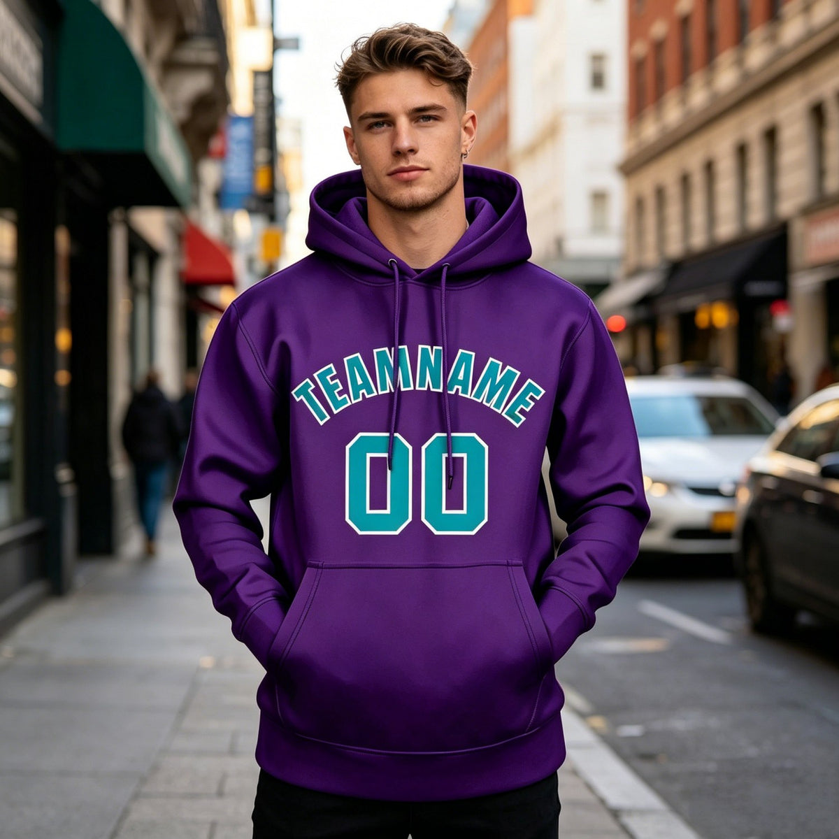 Custom Purple & Teal Hoodie | Personalized Name & Number Sports Pullover | Vosoli