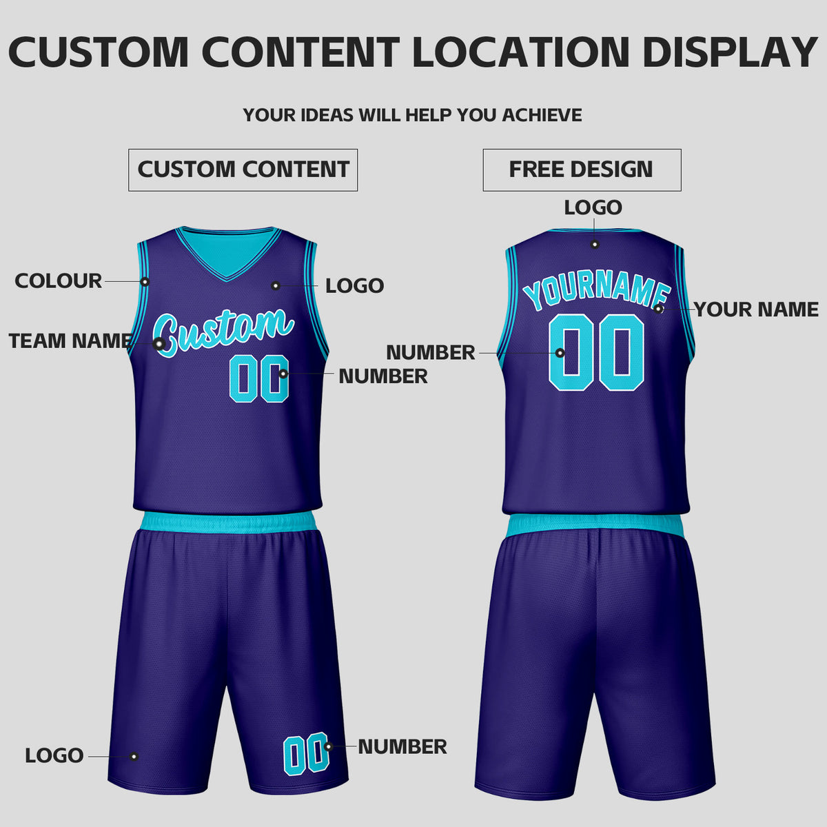 Custom Purple Teal Reversible Basketball Jersey Set | Personalized Name Number Mesh Sports Uniform