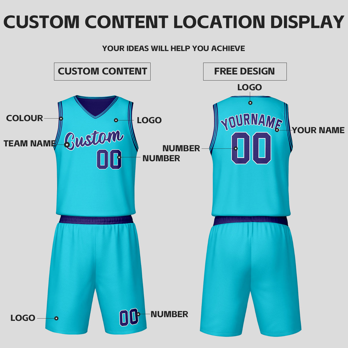 Custom Purple Teal Reversible Basketball Jersey Set | Personalized Name Number Mesh Sports Uniform