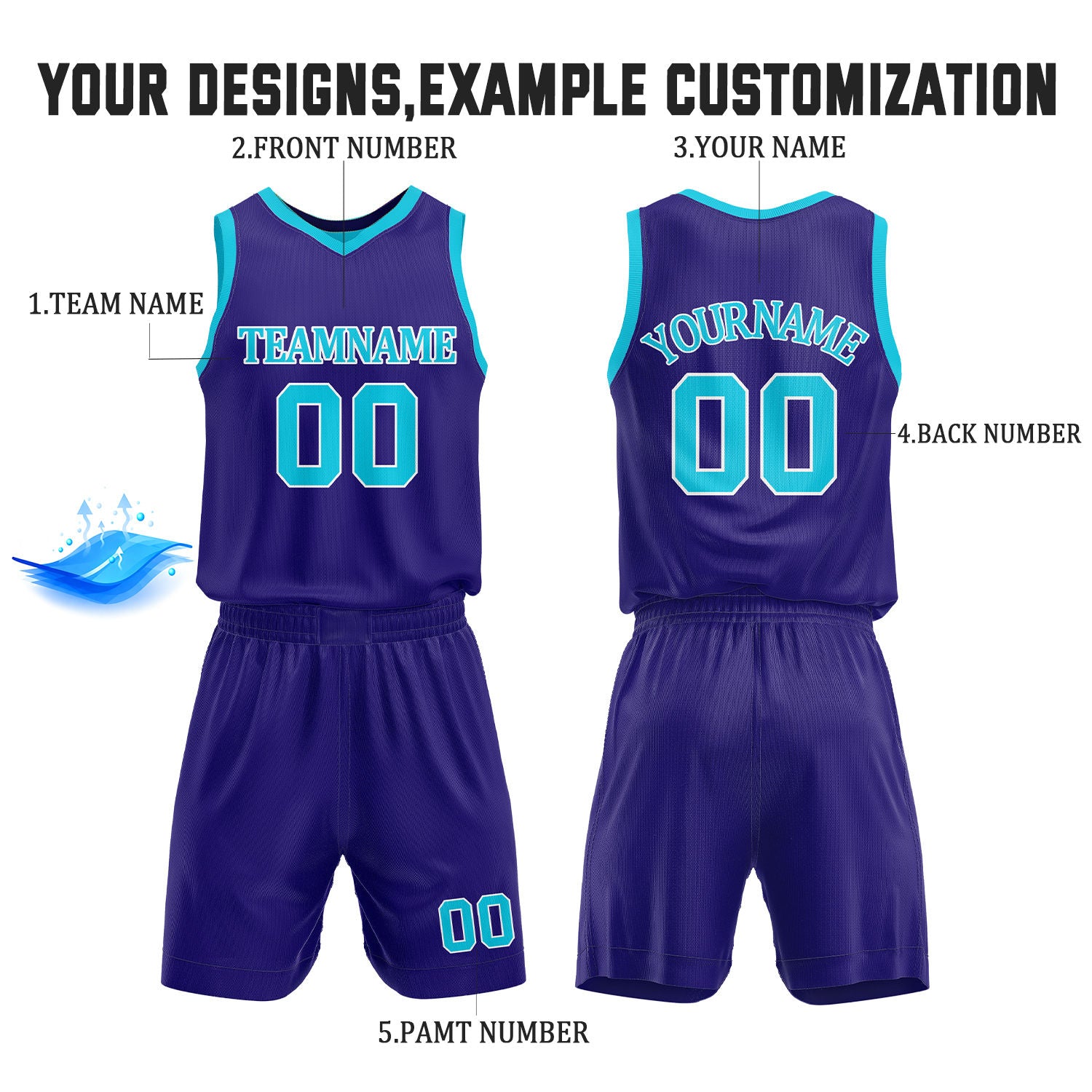 Custom Purple & Teal Reversible Basketball Jersey Shorts Set | Personalized Full Team Uniform