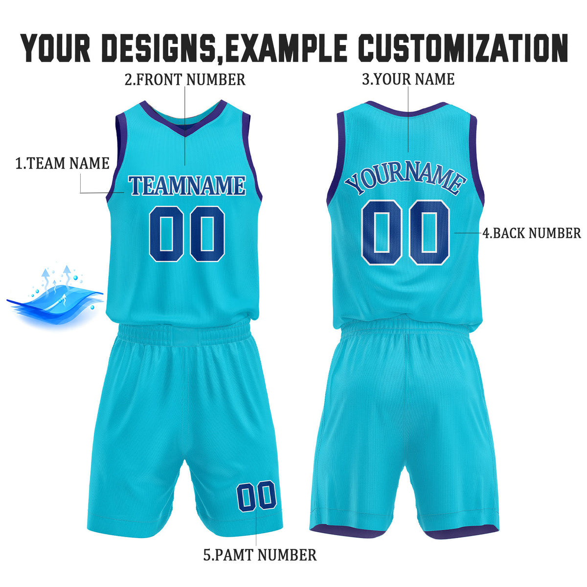 Custom Purple & Teal Reversible Basketball Jersey Shorts Set | Personalized Full Team Uniform
