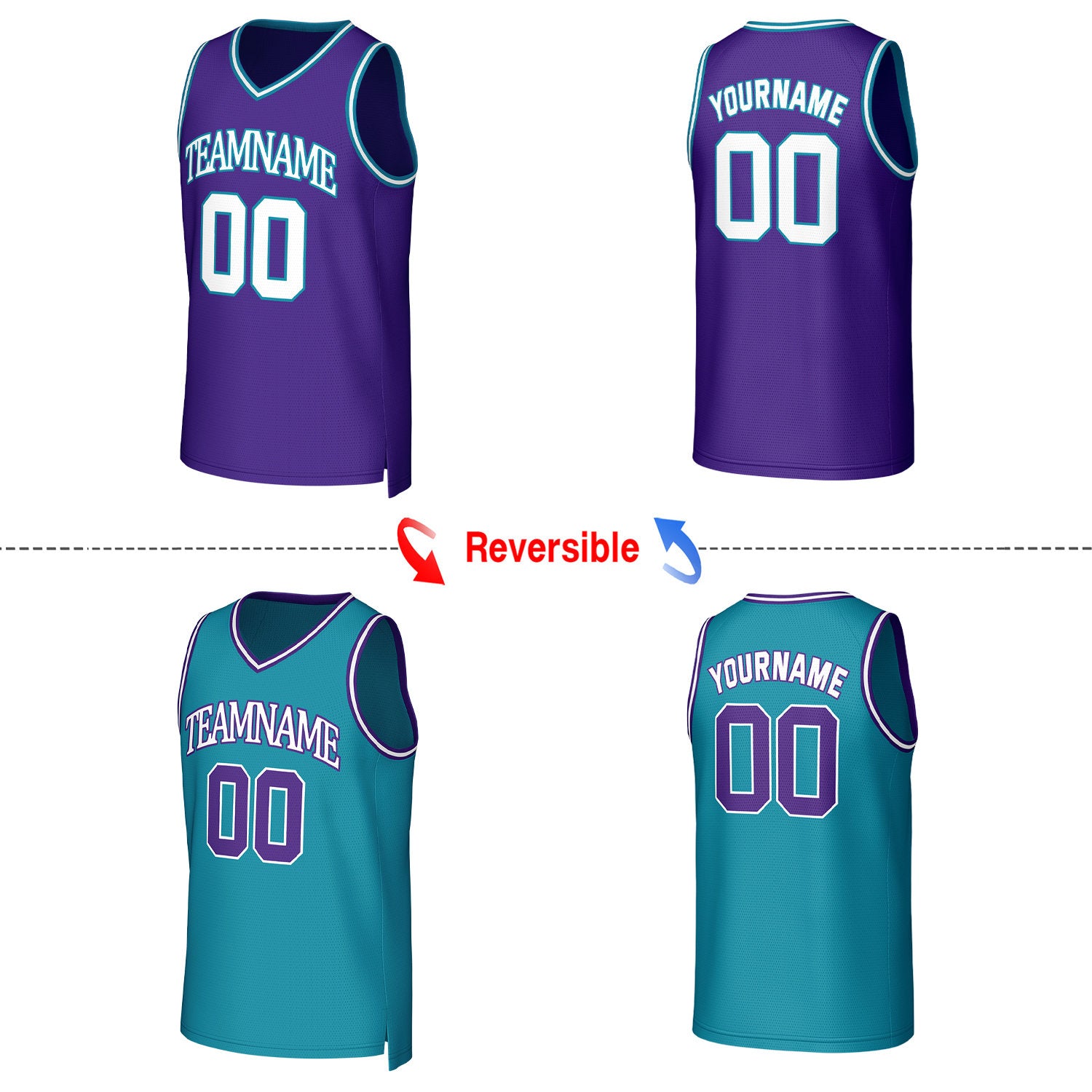 Custom Purple & Teal Reversible Basketball Jersey | Personalized Team Uniform