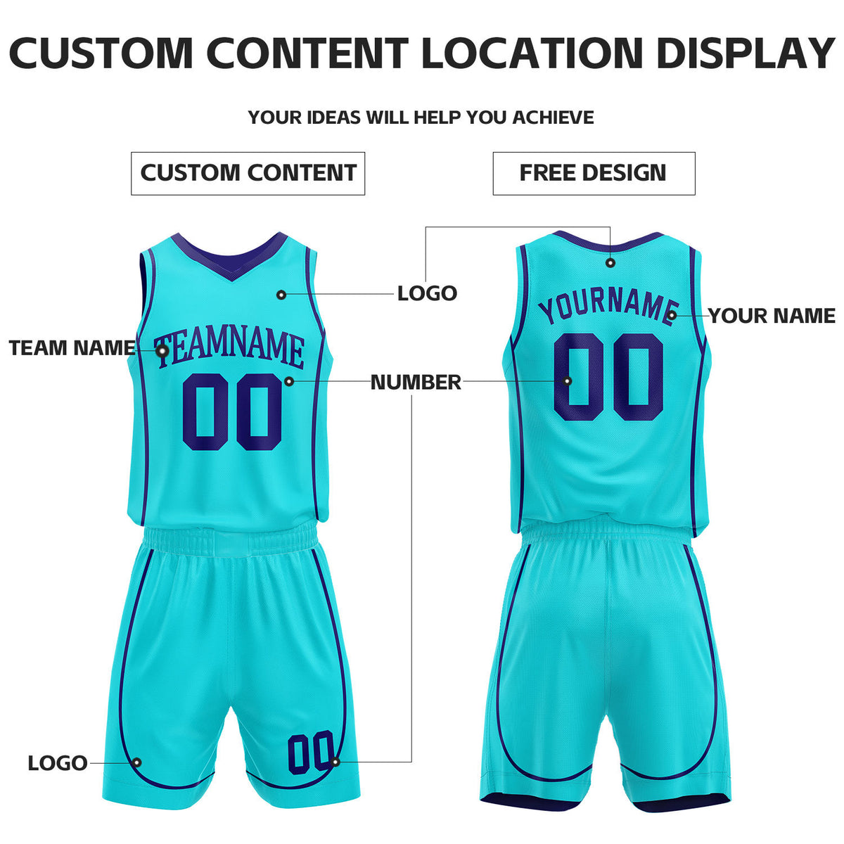 Custom Purple & Teal Reversible Basketball Uniform Set | Personalized Name Number Sports Jersey Shorts Kit