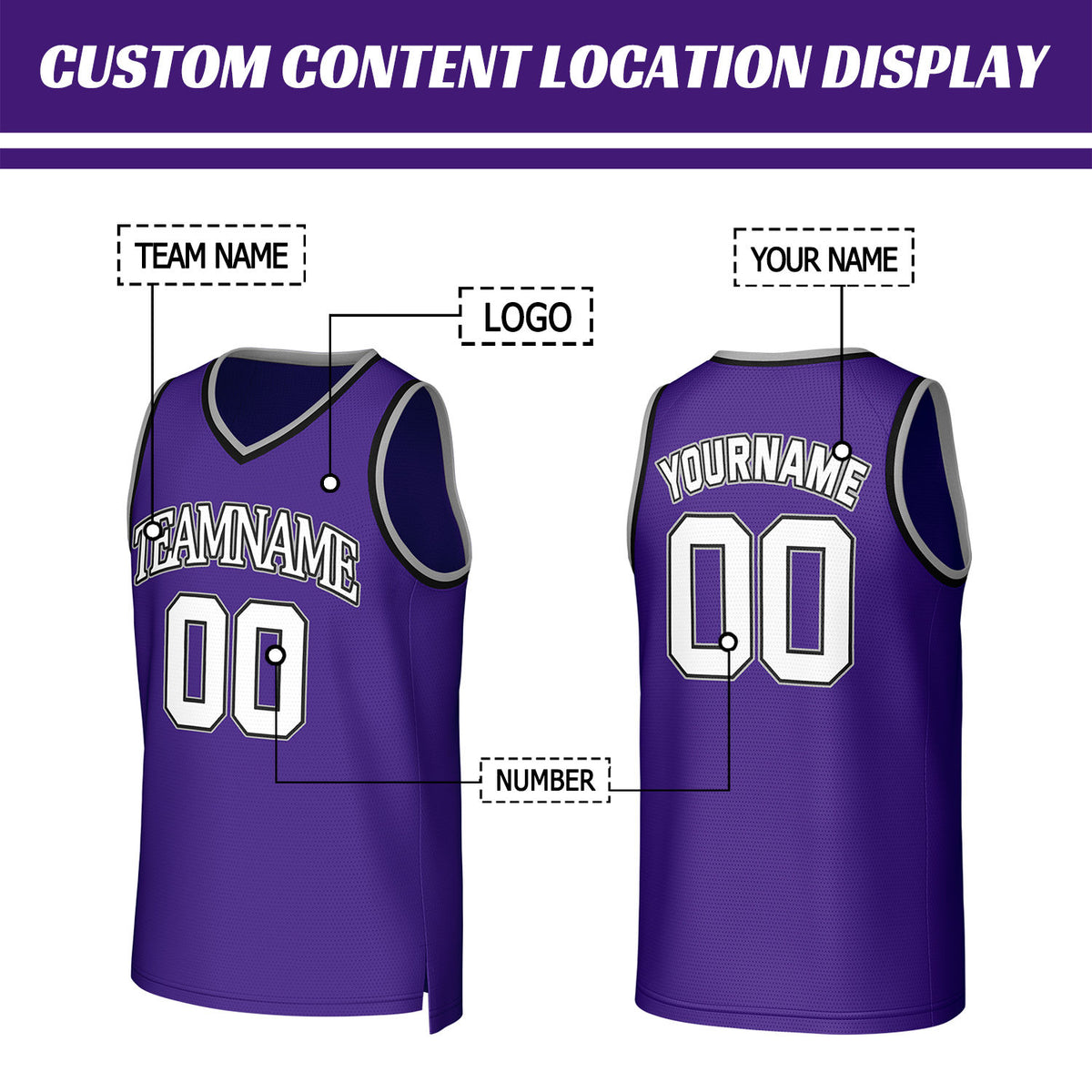 Custom Purple & White Basketball Jersey | Personalized Name & Number Team Uniform