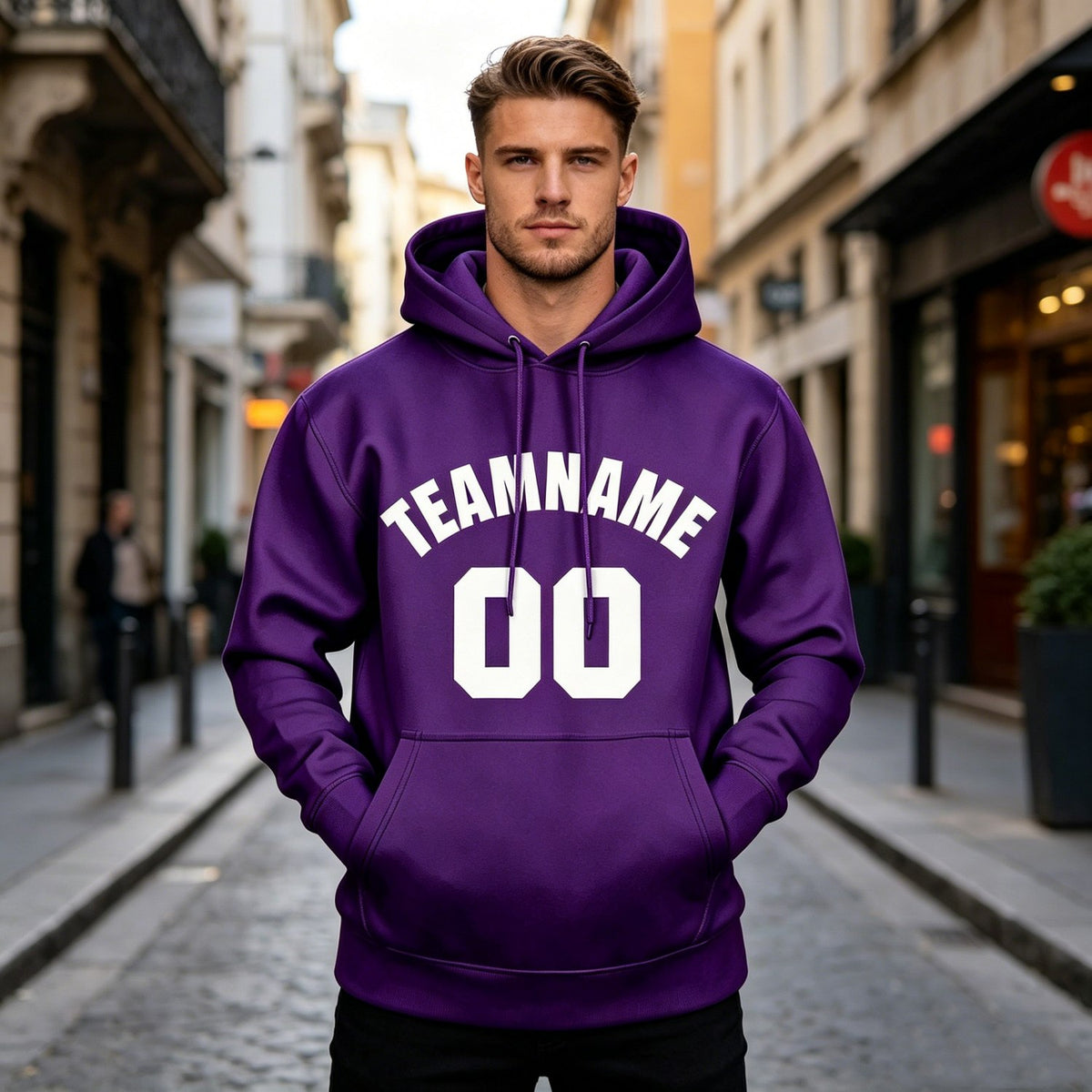 Custom Purple & White Hoodie | Personalized Name & Number Sports Pullover | Vosoli