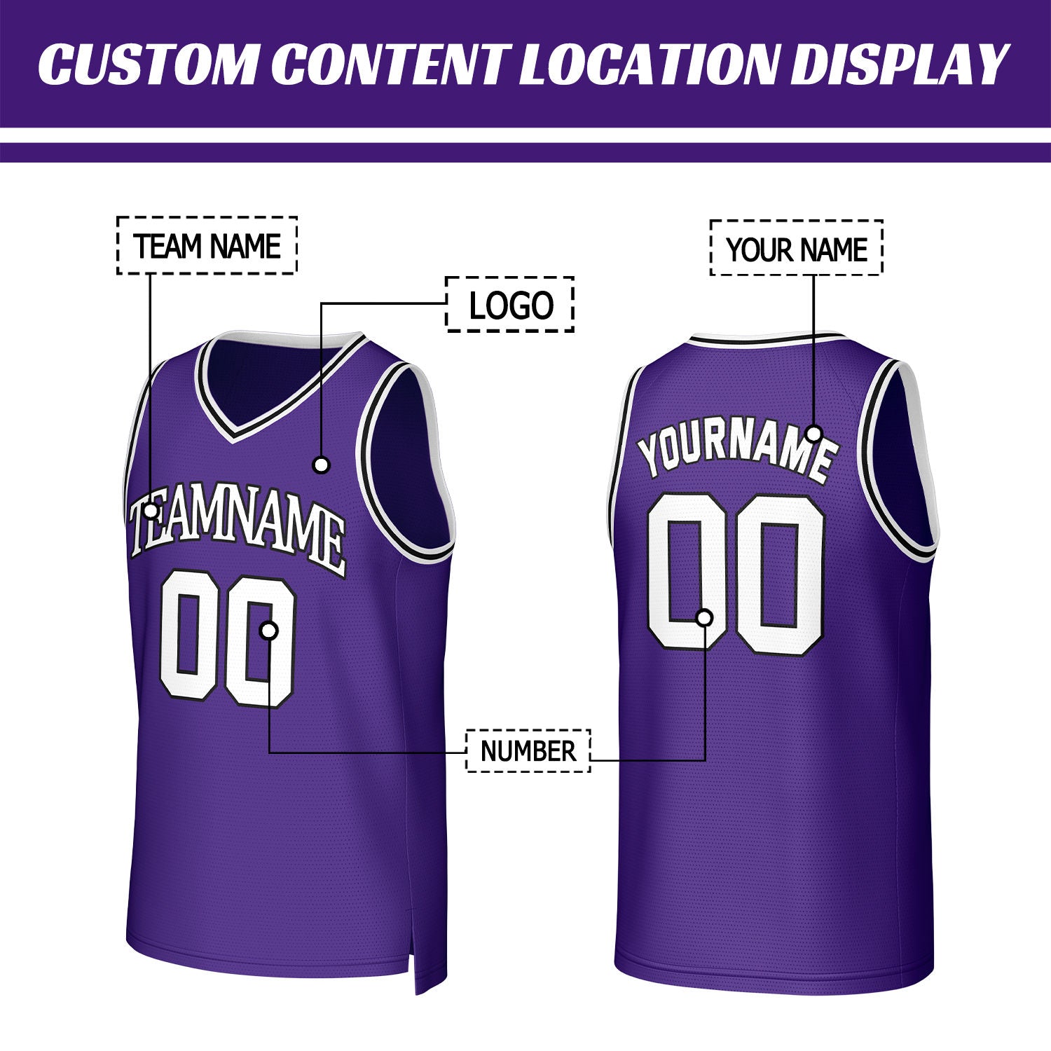 Custom Purple & White Mesh Basketball Jersey | Personalized Name & Number Team Uniform