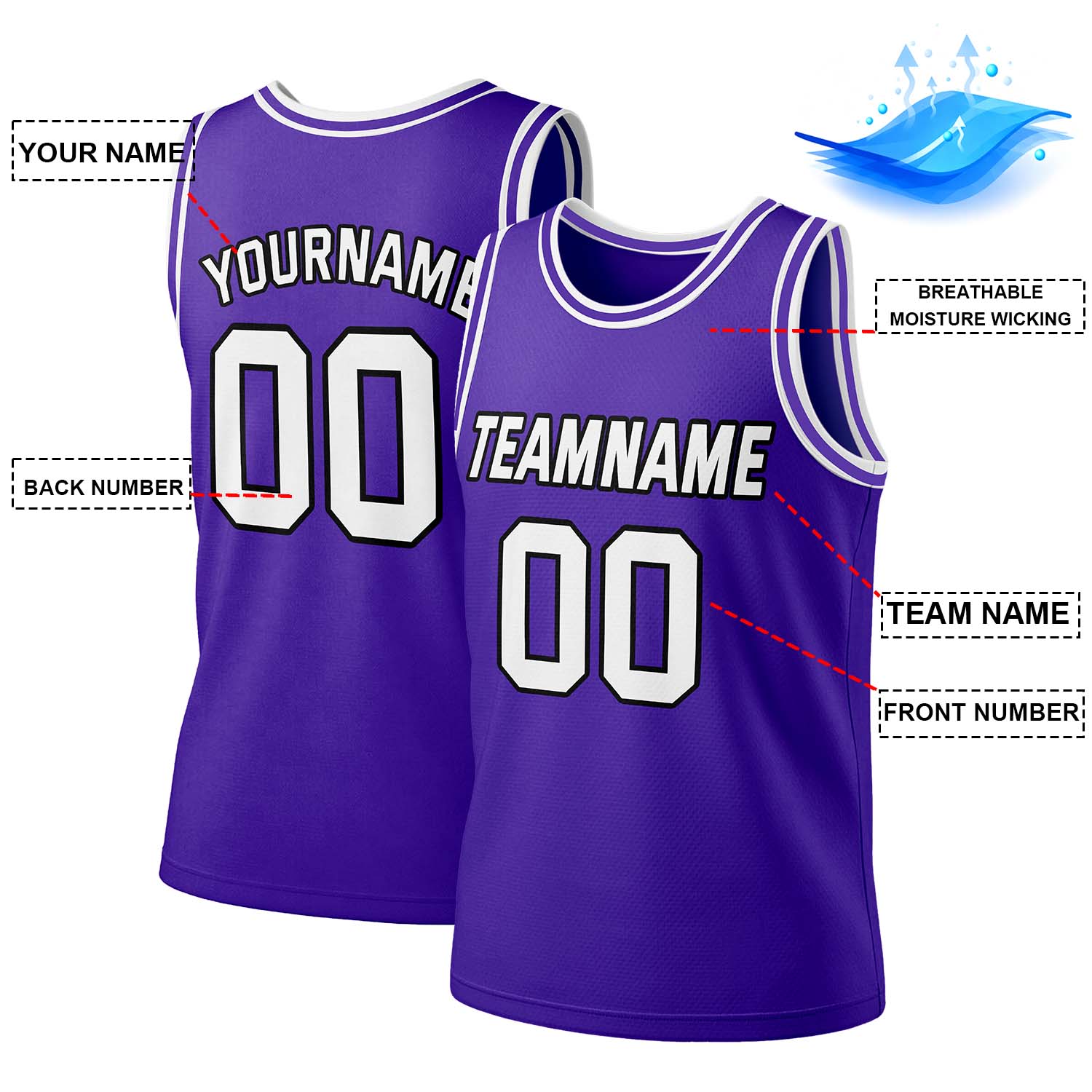 Custom Purple & White Mesh Basketball Jersey | Personalized Team Uniform