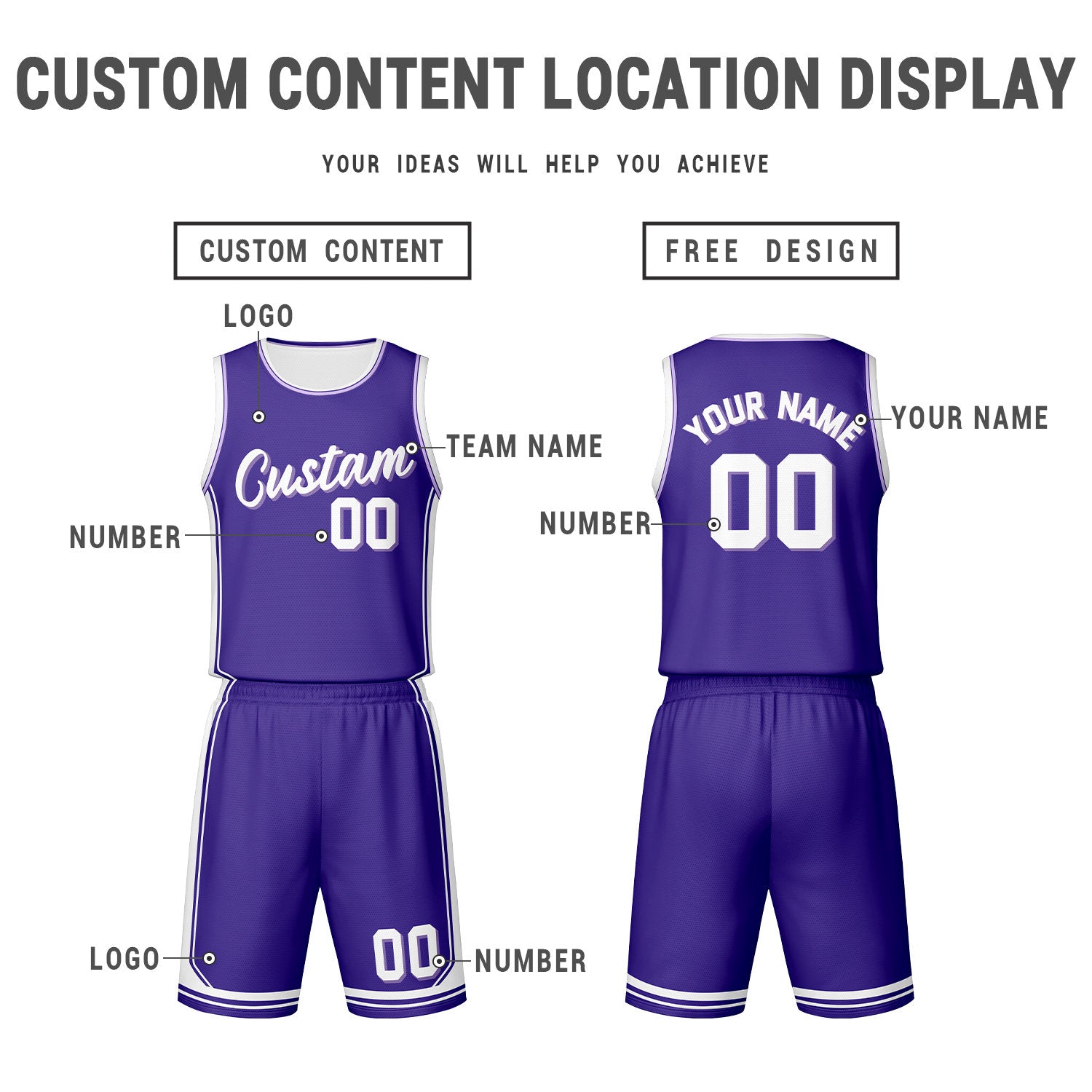 Custom Purple White Reversible Basketball Jersey Set | Personalized Name Number Mesh Sports Uniform