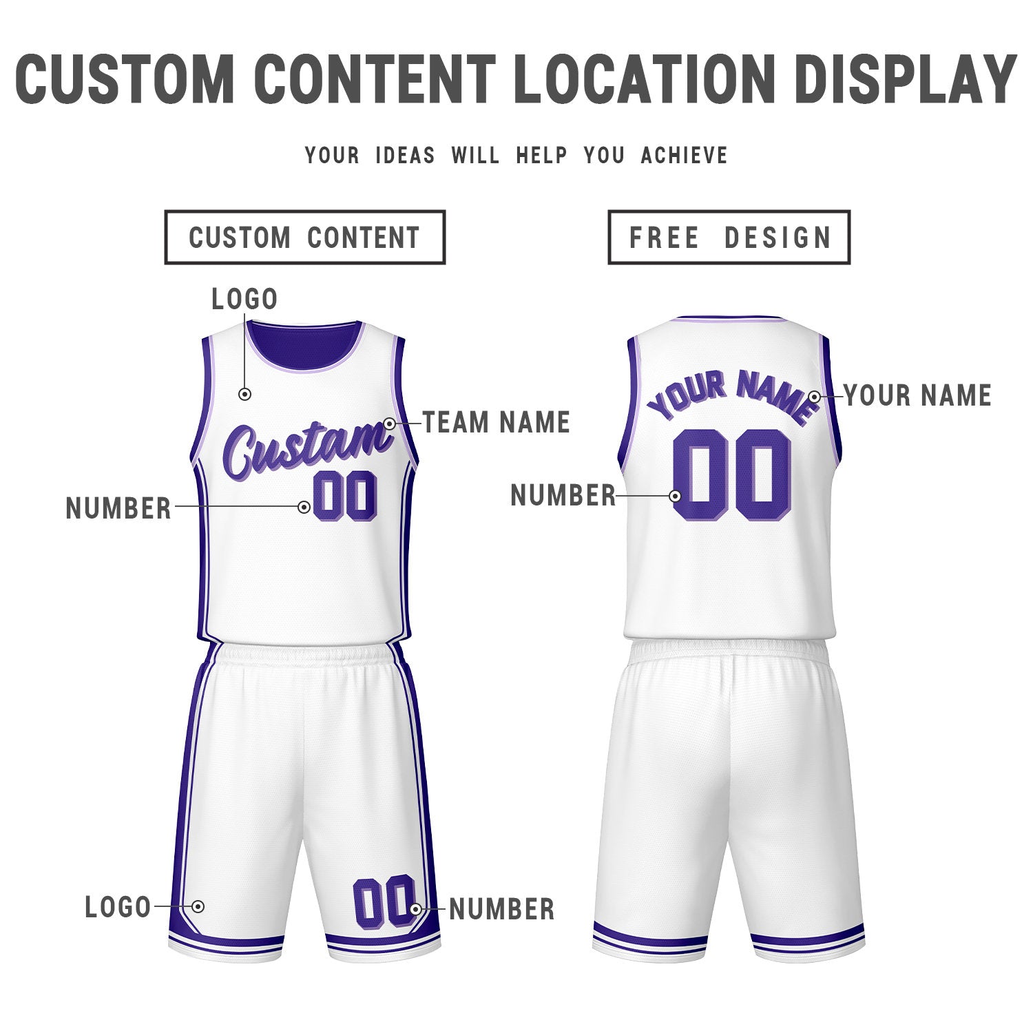 Custom Purple White Reversible Basketball Jersey Set | Personalized Name Number Mesh Sports Uniform