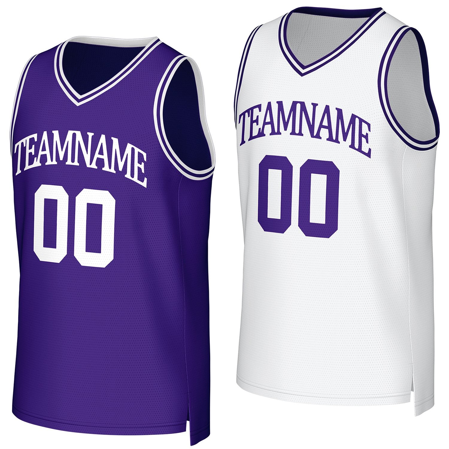 Custom purple & white reversible basketball jersey by Vosoli | Personalized team name & number sportswear