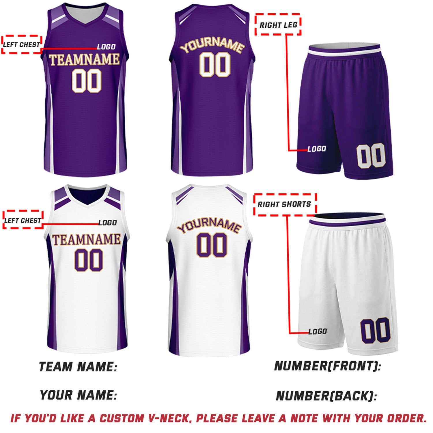 Custom Purple & White Reversible Basketball Jerseys | Personalized Team Uniforms Set for Men Women